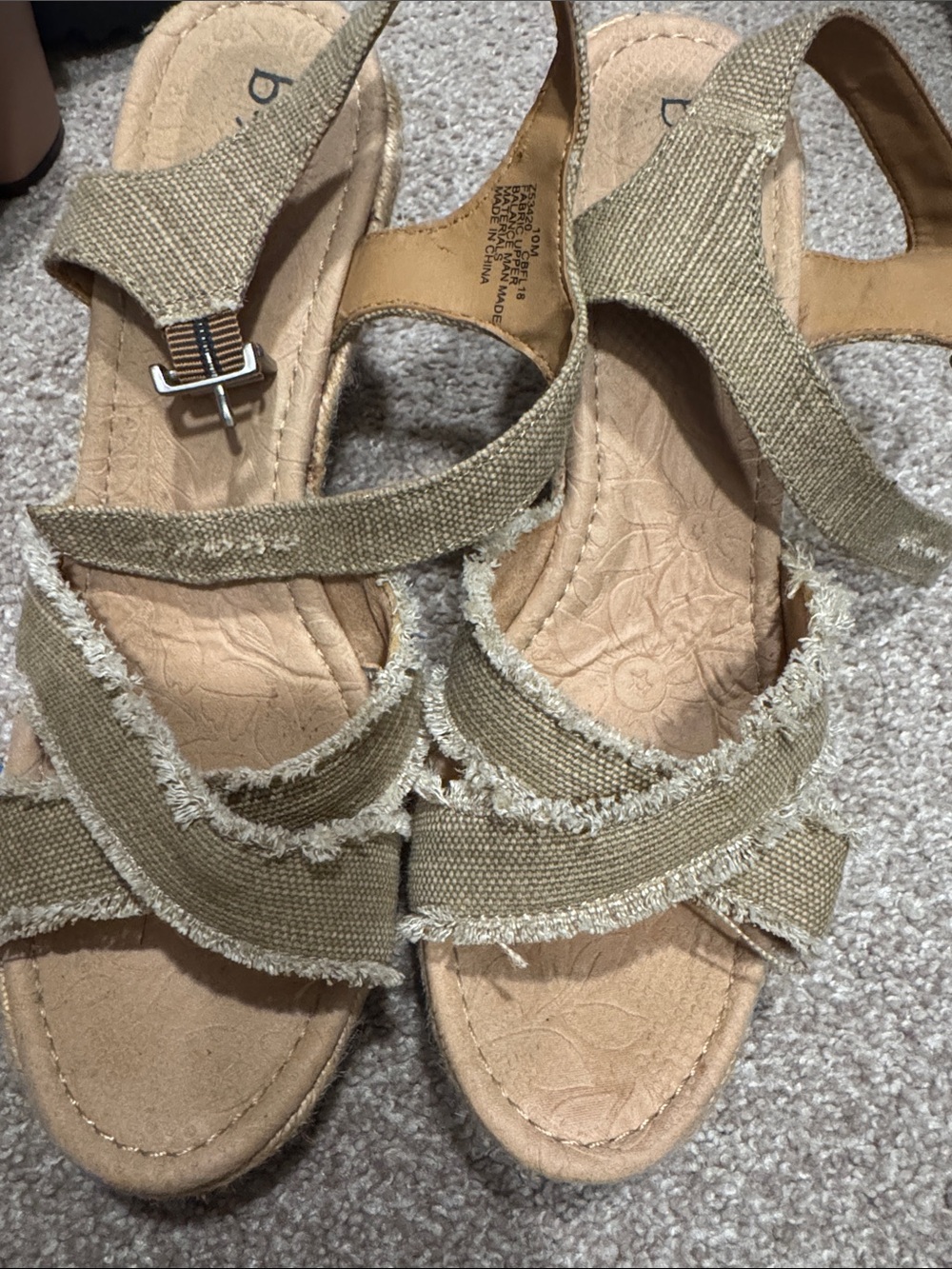 boc Tan Canvas Fringed Strap Wedges